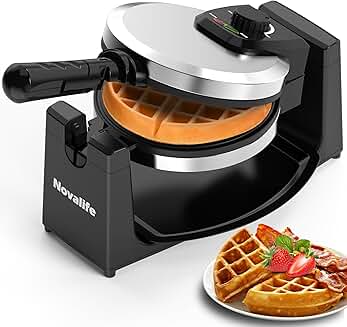 Rotating Belgian Waffle Maker with Non-Stick Plate