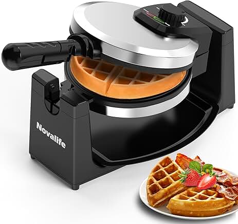 Rotating Belgian Waffle Maker with Non-Stick Plate