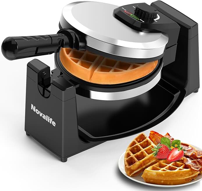 Rotating Belgian Waffle Maker with Non-Stick Plate