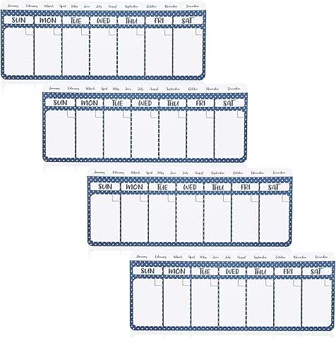 Set of 4 Magnetic Weekly Dry Erase Calendars, 11"x4.2"