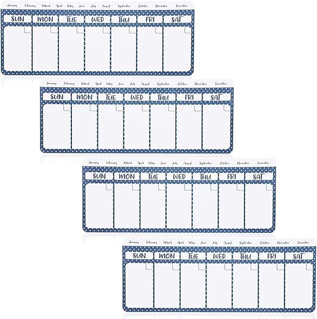 Set of 4 Magnetic Weekly Dry Erase Calendars, 11"x4.2"