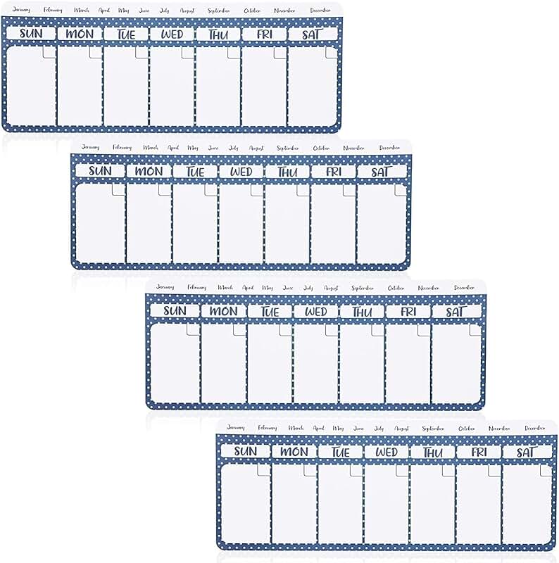 Set of 4 Magnetic Weekly Dry Erase Calendars, 11"x4.2"