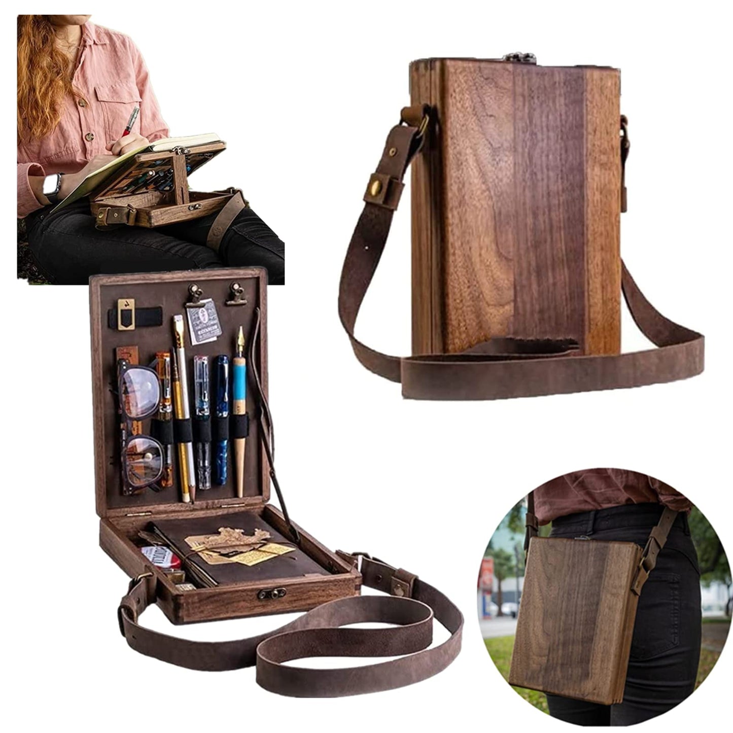 Wooden Messenger Box for Artists and Writers Brown