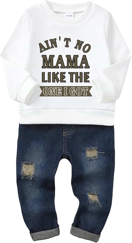 Toddler Boy Letter Shirt and Ripped Jeans Set
