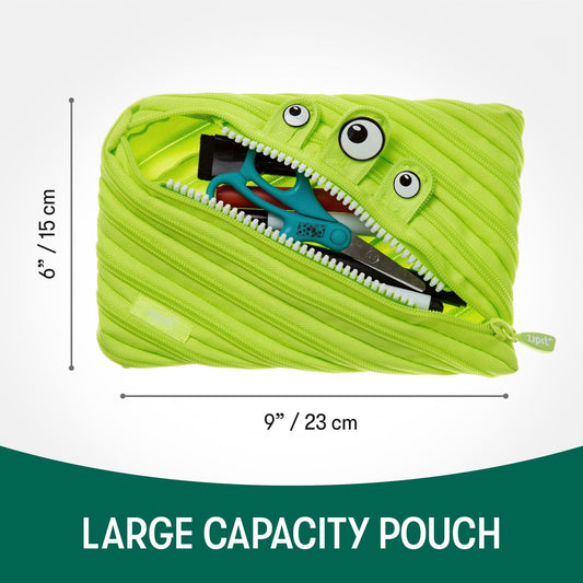 Large Lime Green Monster Pencil Case for Kids
