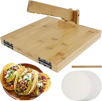 10-Inch Bamboo Tortilla Press with Rolling Pin and Parchment Paper