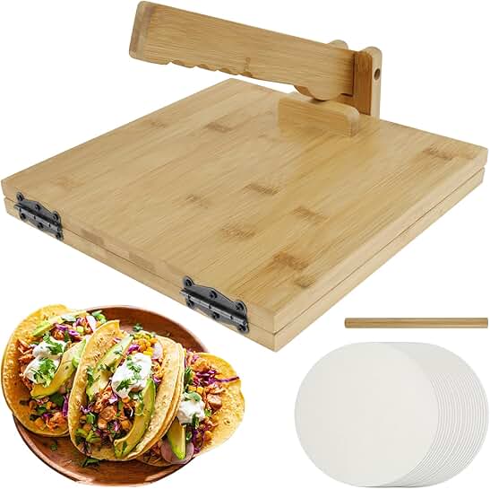10-Inch Bamboo Tortilla Press with Parchment Paper