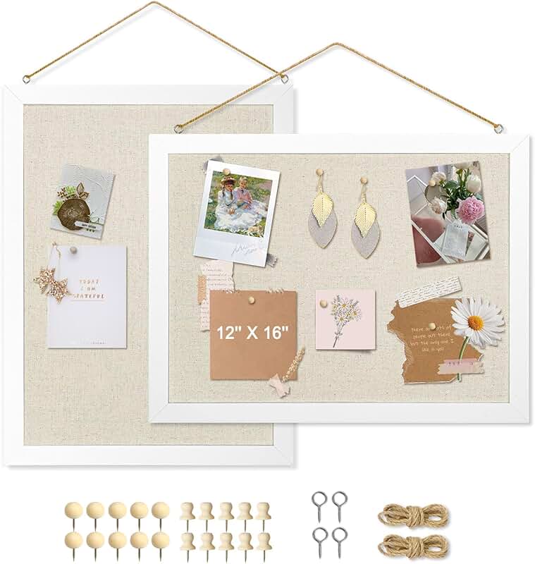 Double-Sided Linen Cork Board Set, 16x12 Inches