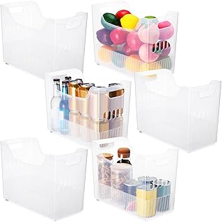 Plastic Freezer Organizer Bins with Wheels, Clear, Tall