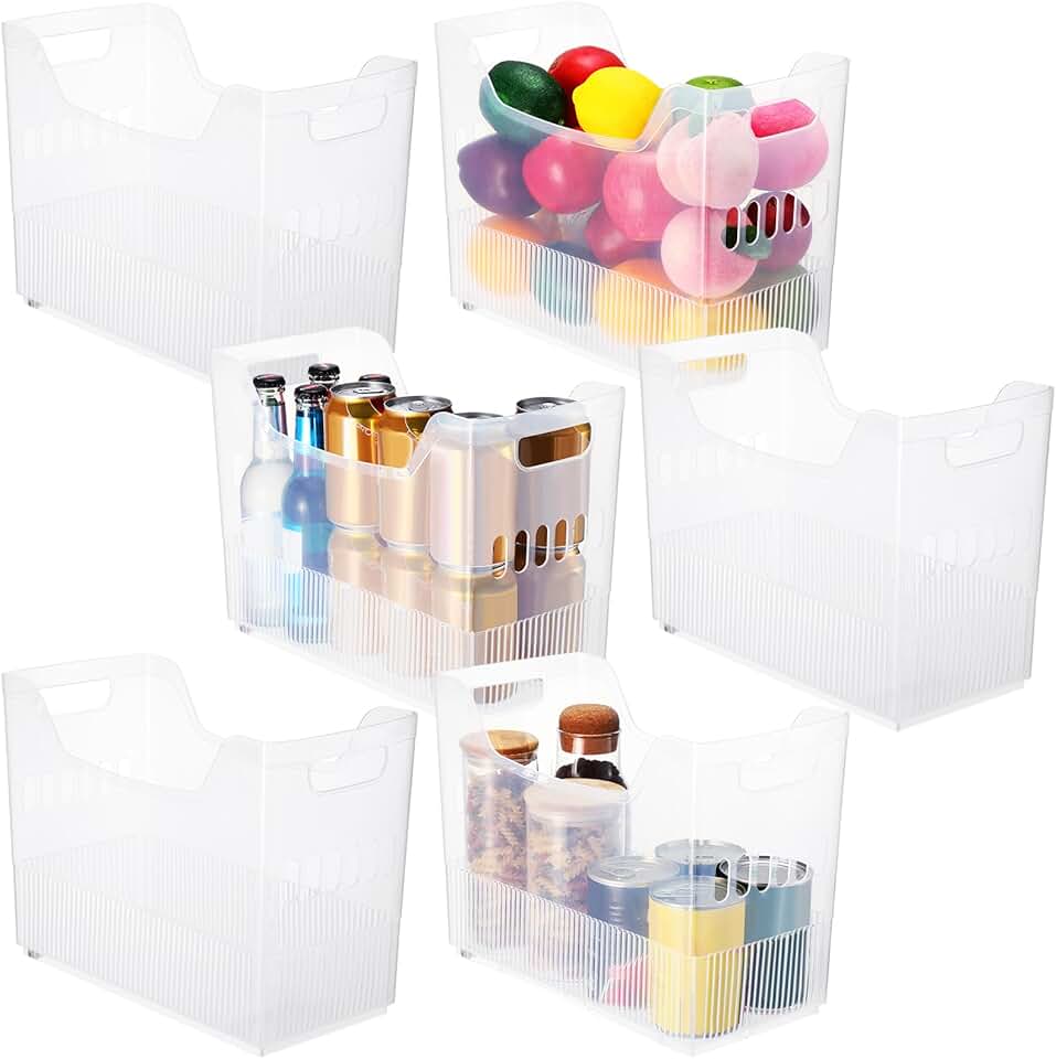 Plastic Freezer Organizer Bins with Wheels, Clear, Tall
