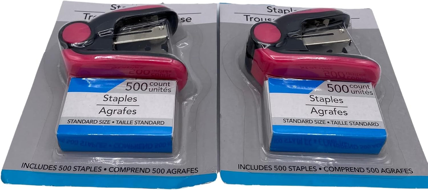 MODAIO-Colorful Mini Staplers, 2.75 x 1.75 x 1.25 in - 2/pcs - Comes with 500 Count Pack of Staples (Orange)