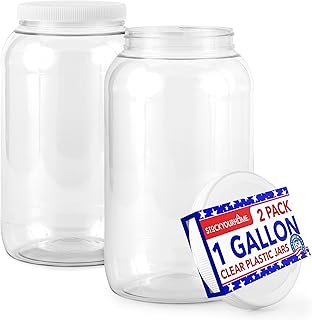 1 Gallon Clear Plastic Jars with Lids, 2 Pack