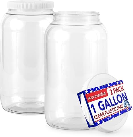1 Gallon Clear Plastic Jars with Lids, 2 Pack