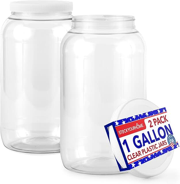 1 Gallon Clear Plastic Jars with Lids, 2 Pack