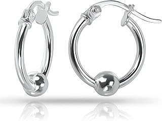 Sterling Silver Ball Bead Hoop Earrings in Multiple Sizes