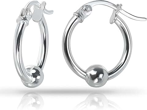 Sterling Silver Ball Bead Hoop Earrings in Multiple Sizes