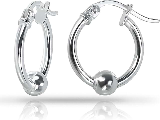 Sterling Silver Ball Bead Hoop Earrings in Multiple Sizes