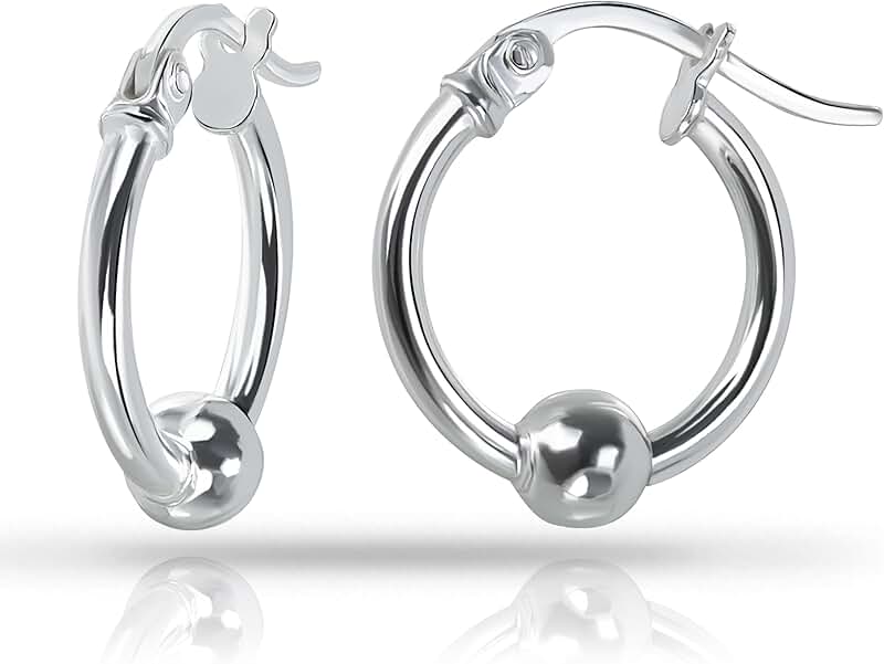 Sterling Silver Ball Bead Hoop Earrings in Multiple Sizes