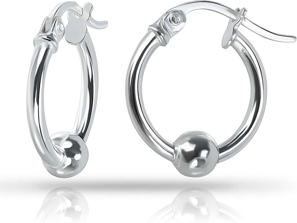 Sterling Silver Ball Bead Hoop Earrings in Multiple Sizes