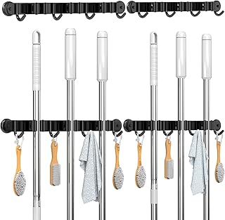 Magnetic Wall Mount Broom Holder Set with Hooks