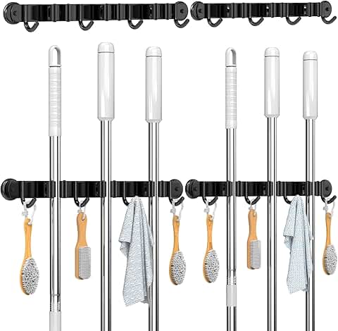 Magnetic Wall Mount Broom Holder Set with Hooks