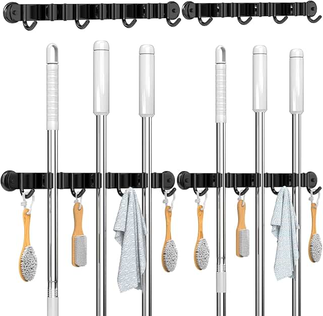 Magnetic Wall Mount Broom Holder Set with Hooks