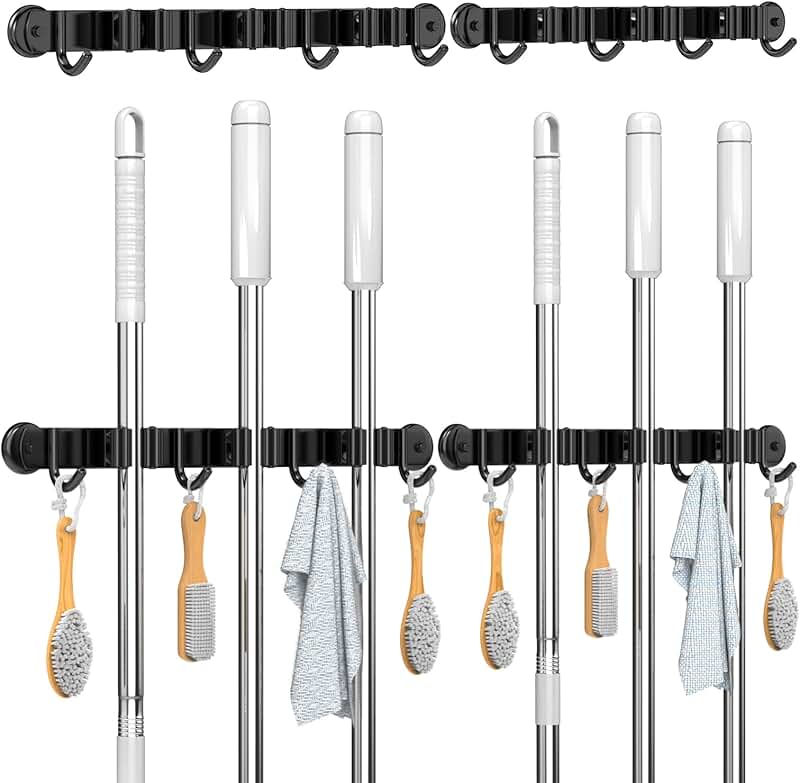 Magnetic Wall Mount Broom Holder Set with Hooks