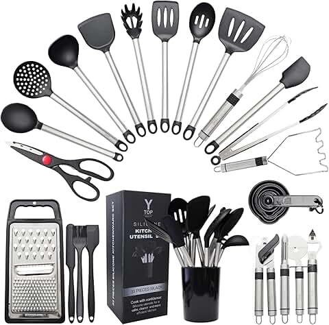 33-Piece Silicone Kitchen Utensil Set with Stainless Handles