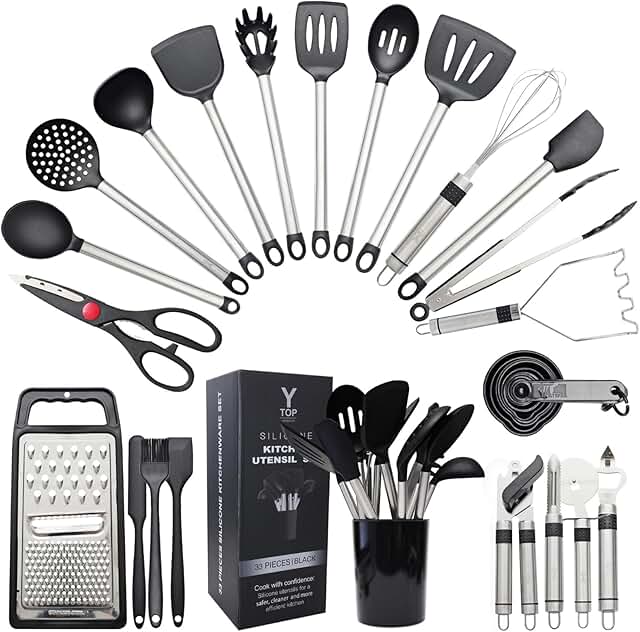 33-Piece Silicone Kitchen Utensil Set with Stainless Handles