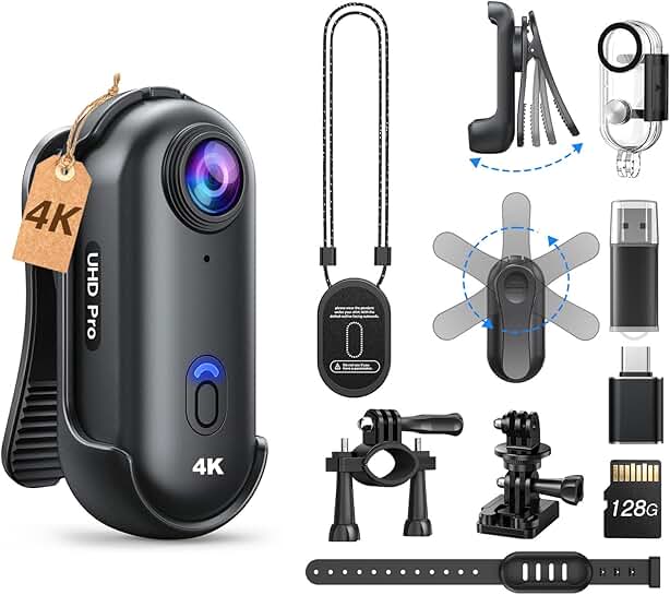 Mini 4K Body Camera with 128G, Waterproof, Magnetic Clip