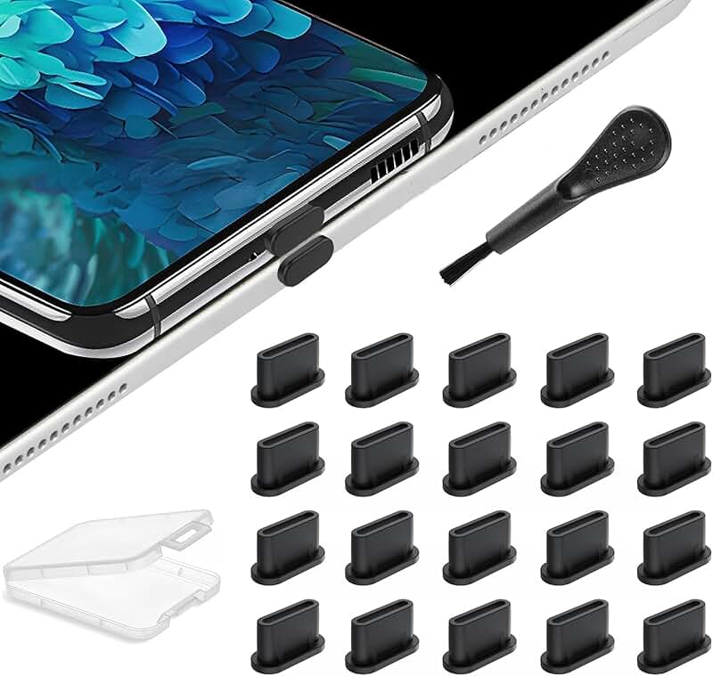20 Pack Silicone USB C Dust Plugs with Brush and Box