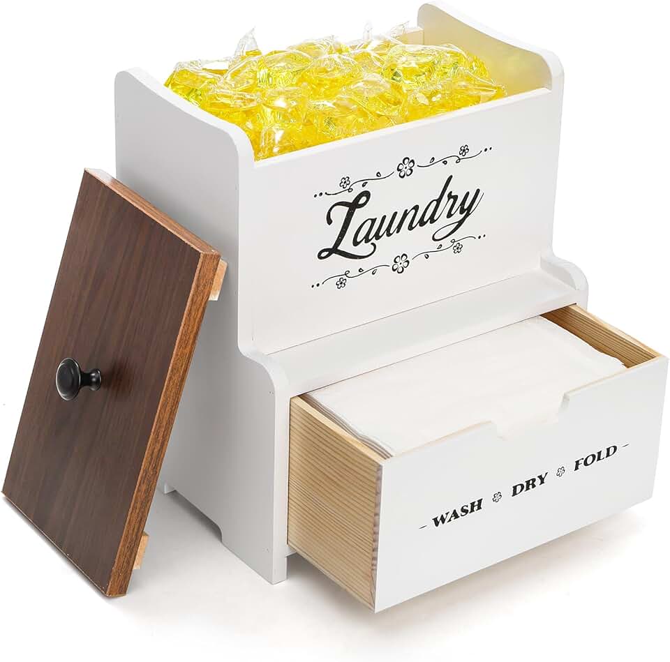 Wood Dryer Sheet Holder with Drawer for Laundry Room