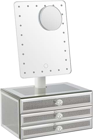 Lighted Makeup Mirror with Jewelry Storage and Magnification