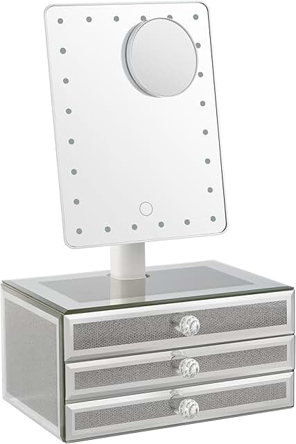Lighted Makeup Mirror with Jewelry Storage and Magnification