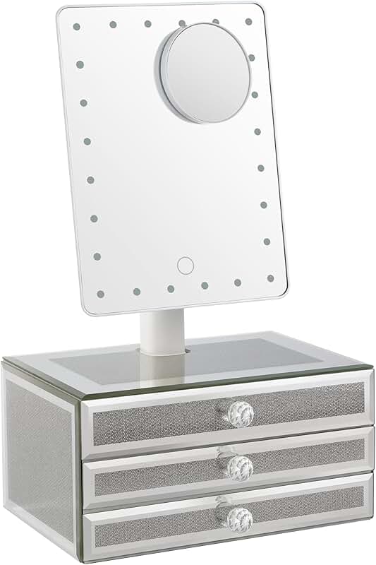 Lighted Makeup Mirror with Jewelry Storage and Magnification