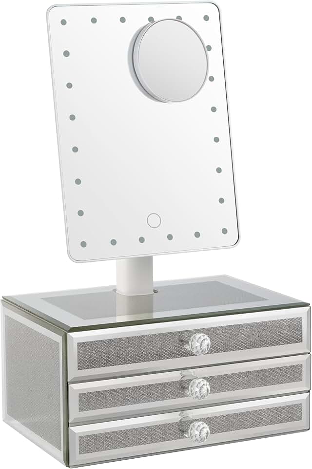 Lighted Makeup Mirror with Jewelry Storage and Magnification