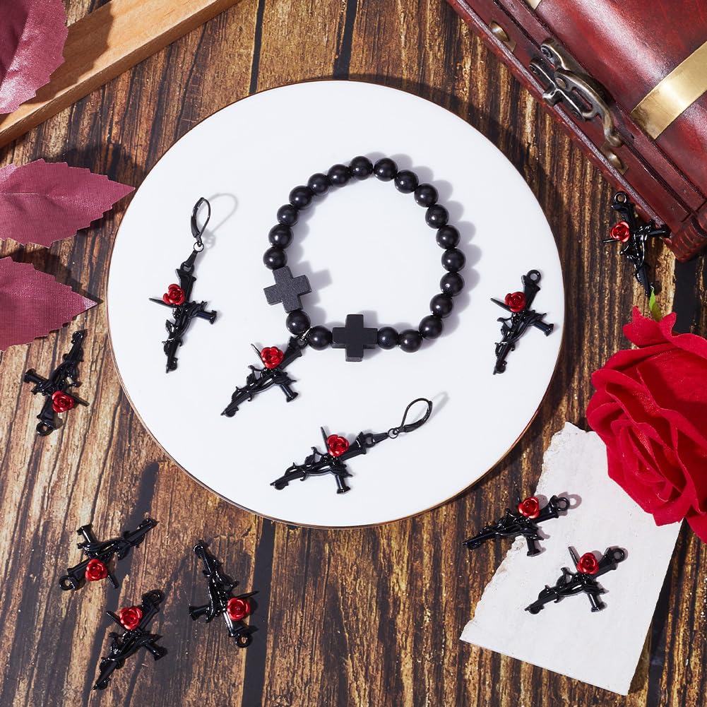Gothic Style Rose Cross Charms for Jewelry Making