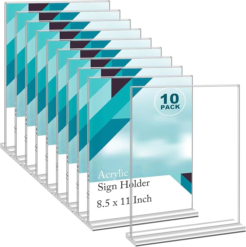 8.5 x 11 Acrylic Sign Holders, 10 Pack