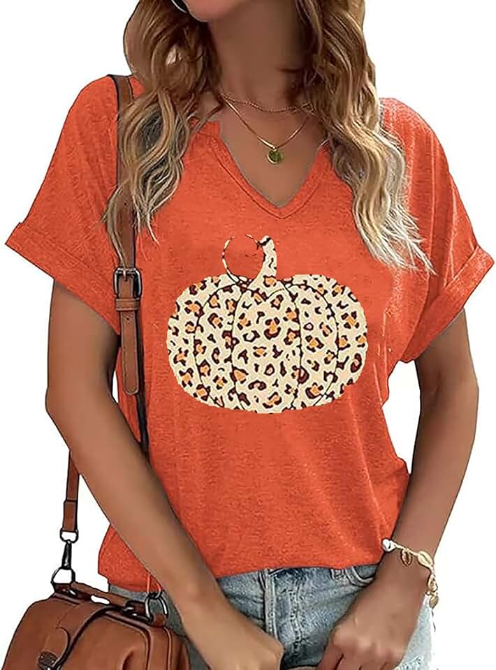 Halloween Pumpkin Face Short Sleeve T-Shirt for Women