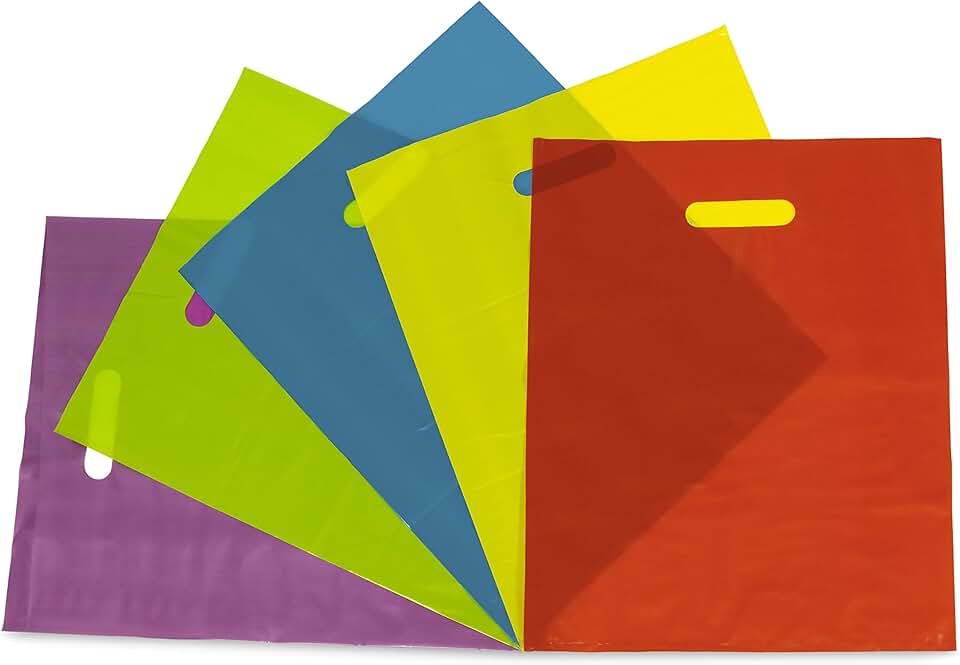 Assorted Color Plastic Bags with Handles, 1.25 Mil, Bulk