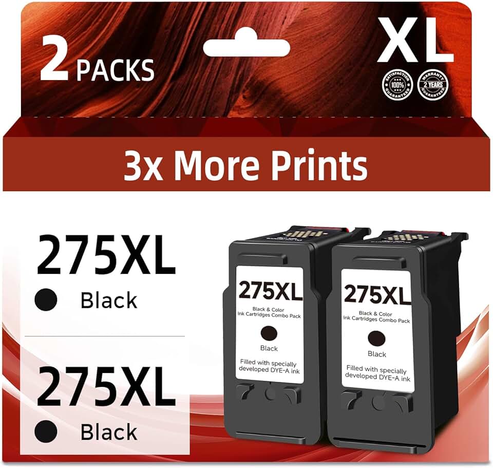 275XL Black Ink Cartridges for Printer (2 Pack)