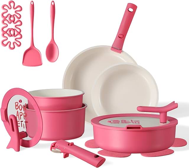 18-Piece Non-Stick Ceramic Cookware Set with Detachable Handles