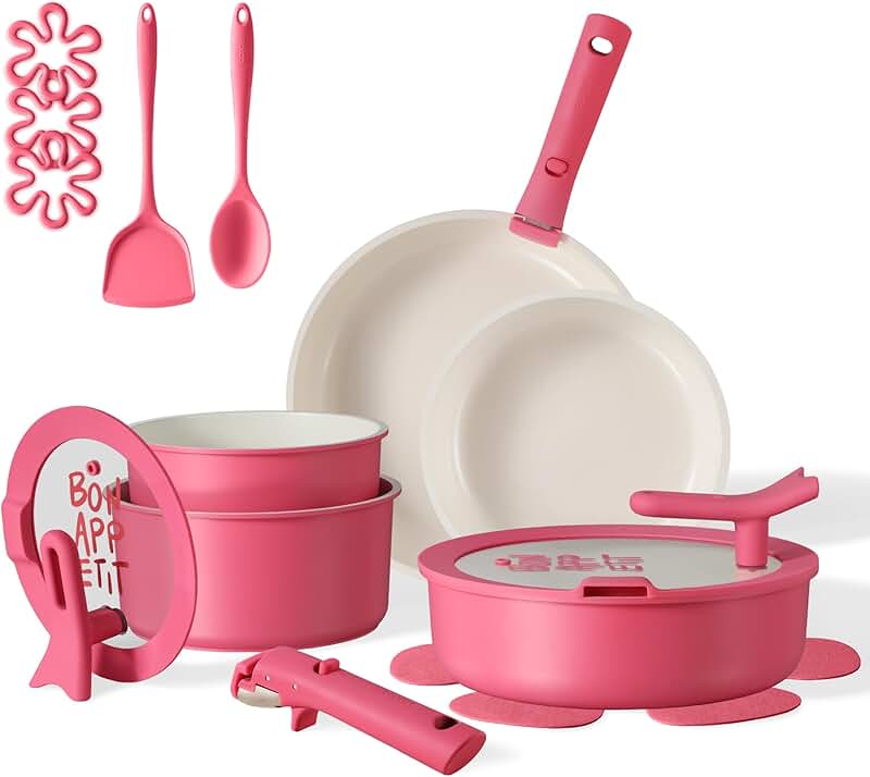 Kitchen Cooking Utensils Set with Spatula, Pasta Fork, Spoons, and Tool Seat