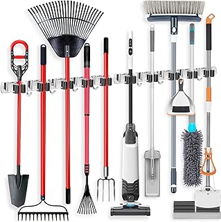 2 Pack Wall Mount Broom Holders with Hooks