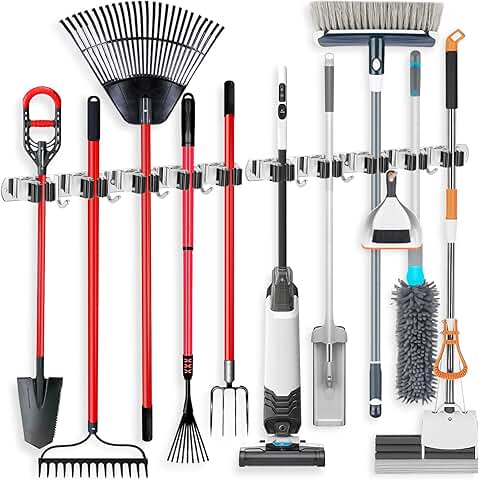 2 Pack Wall Mount Broom Holders with Hooks