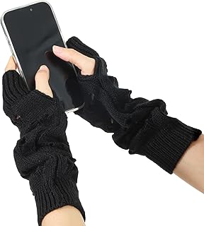 Brown Heart Ripped Knit Fingerless Gloves for Women