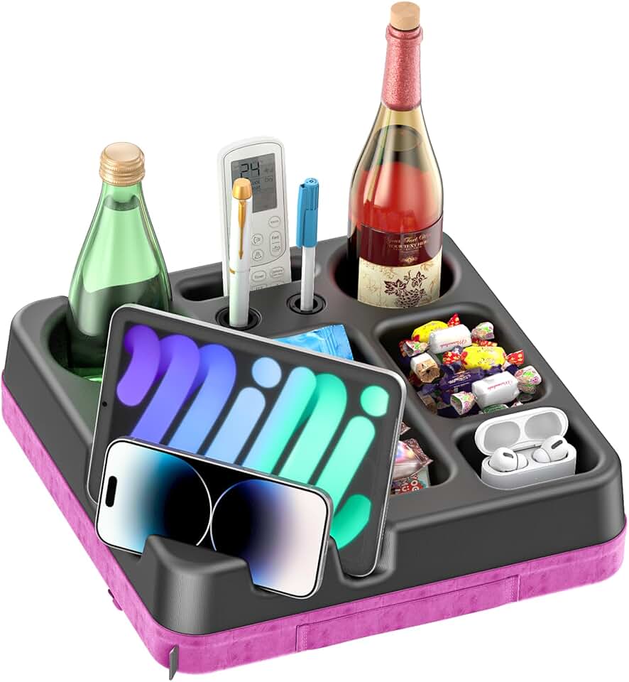 Purple Couch Cup Holder and Snack Tray