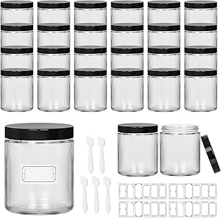 24 Clear 8 oz Glass Jars with Lids, Liners, Labels, and Spatulas