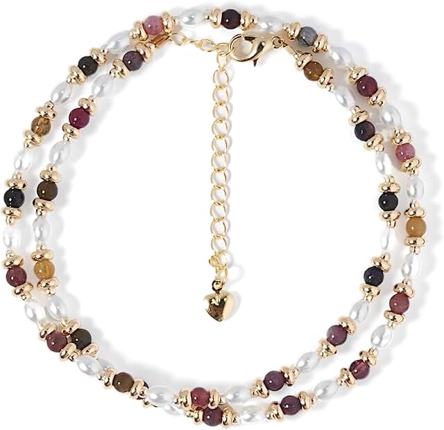 Natural Crystal Oval Bead Necklace with Gold and Pearl Spacers