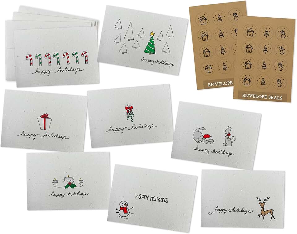 Holiday Greeting Card and Gift Tag Set with Envelopes